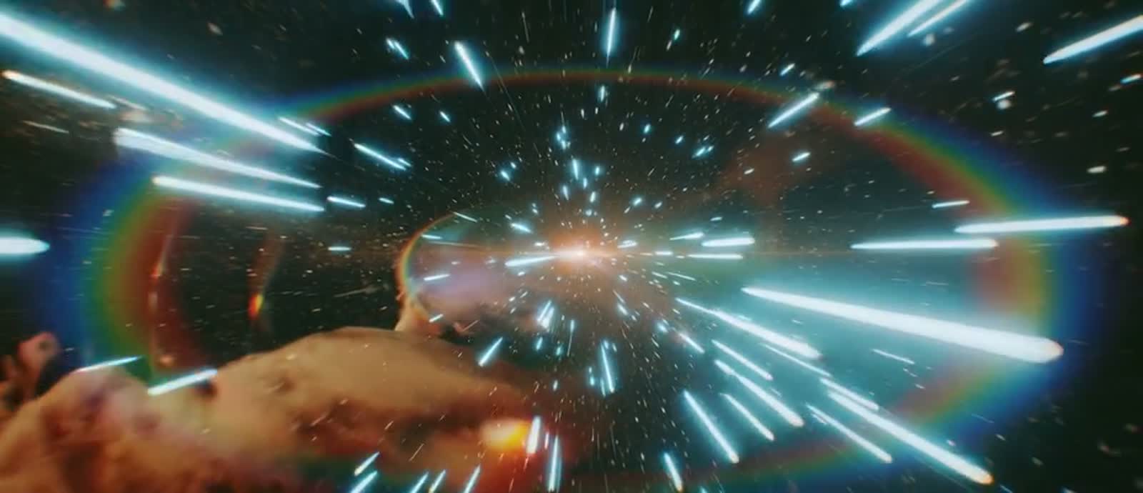 Light streaks rushing through a starfield